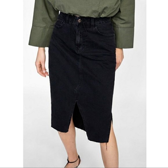 black jean midi skirt